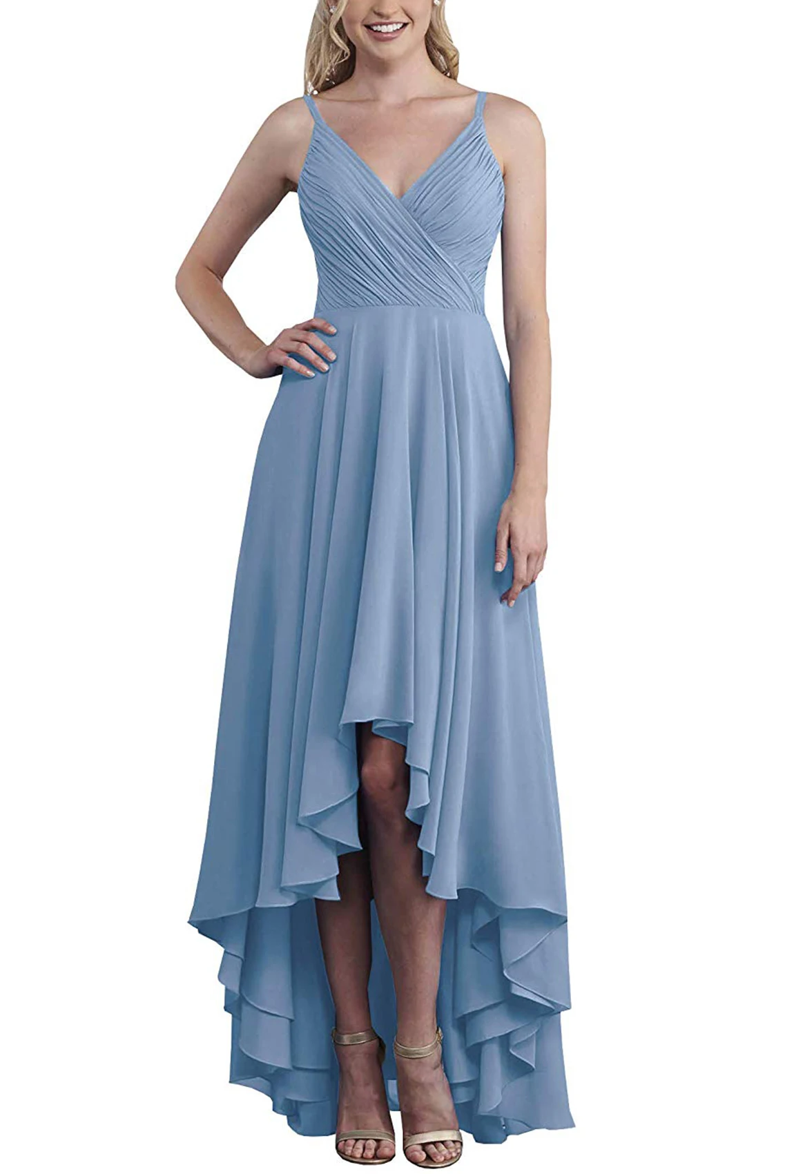 

Women's High Low V Neck Draped Chiffon Bridesmaid Dresses Long Formal Prom Evening платья для выпускного 2020 vestidos de fiesta